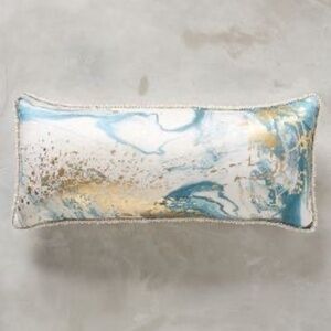 Anthropologie Turquoise Marbled Cosima Silk Pillow, 12" x 27"